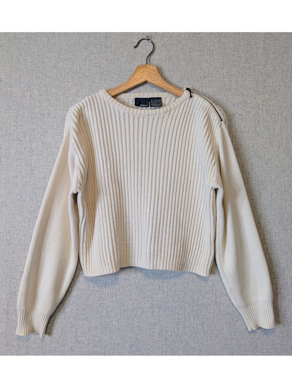 Vintage 90s cropped ribbed knit shoulder zip sweater